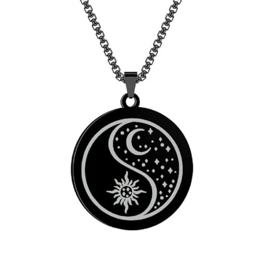 Stainless Steel Yin Yang Bagua Tai Chi Sun Moon Star Necklace Pendant Suitable for Men and Women Retro I Ching Amulet Jewelry von Caiduoduo