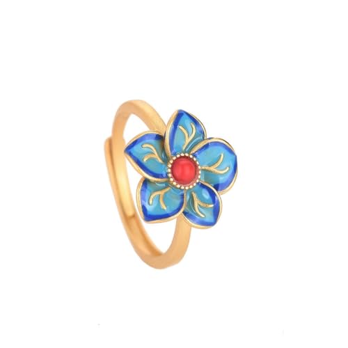 Vintage Damen Ring Accessoires Blumen Design offener Finger Ring Cloisonné roter Achatring weiblich von Caiduoduo