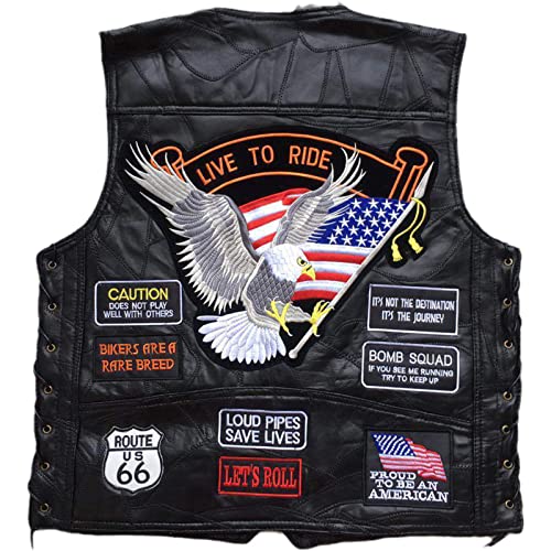 Männer Motorrad Leder Weste amerikanische Flagge Adler gestickte pU Weste,A,XL von Caige