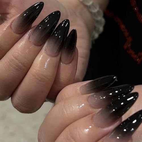 Caiguoer 24 Stück Spitze schwarze Halloween gefälschte Nägel Kreuz Falsche Nägel für Frauen und Mädchen (A) von Caiguoer