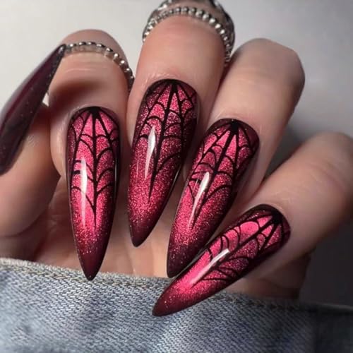 Caiguoer 24 pcs Pointed Red Halloween Fake Nails Gradient False Nails Dark Long Press on Nails for Women and Girls (A) von Caiguoer