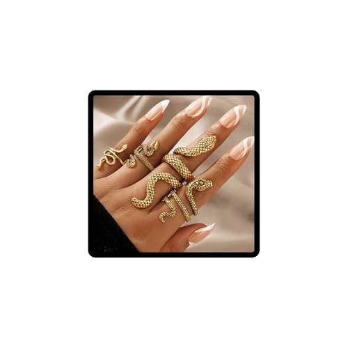 Caiguoer 4 Stück Vintage Snake Ringe Set Schlange Ringe Stacking Gothic Schmuck für Frauen und Gitter (A) von Caiguoer