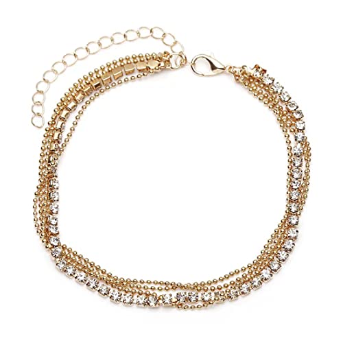 Caiguoer Boho Layered Verstellbare Knöchel Strass Knöchel Armband Strand Sommer Fuß Schmuck Kette für Frauen und Mädchen (A) von Caiguoer