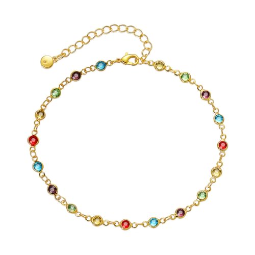 Caiguoer Buntes Kristall-Fußkettchen Gold verstellbare Fußkettchen Armband Strand Sommer Fuß Kette Schmuck für Frauen und Mädchen, Taglia unica, Kristall von Caiguoer
