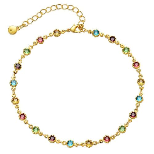 Caiguoer Buntes Kristall-Fußkettchen Gold verstellbare Fußkettchen Armband Strand Sommer Fuß Kette Schmuck für Frauen und Mädchen, 28 centimeters, Kristall Metall von Caiguoer
