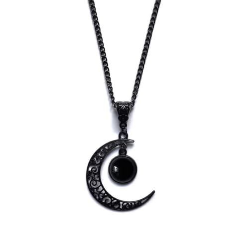 Caiguoer Gothic Unisex Mond Anhänger Halskette Schwarz Legierung Halloween Zubehör für Teenager & Junge Erwachsene von Caiguoer