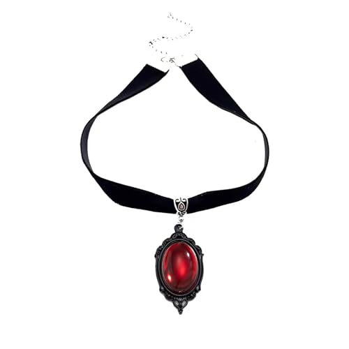 Caiguoer Halloween Halskette Gothic Schmuck Schwarz Choker Kristall Anhänger Vampir Halskette Halloween Schmuck für Frauen, Einheitsgröße, Metall von Caiguoer