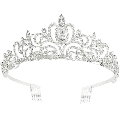 Caiguoer Hochzeit Tiara Prinzessin Königin Tiara Stirnband Silber Kristall Tiara Krone mit Kamm für Mädchen Frauen Braut Prom Prinzessin Geburtstagsfeier von Caiguoer