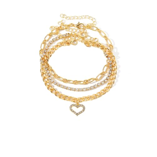 Caiguoer Mehrlagiges, verstellbares Fußkettchen mit Strasssteinen, für Strand und Sommer, Fußschmuck für Damen und Mädchen von Caiguoer