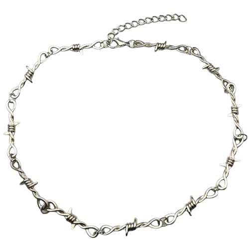 Caiguoer Punk Dornen Halskette Silber Stacheldraht Halskette Unregelmäßige Metall Goth Schmuck für Männer (A) von Caiguoer