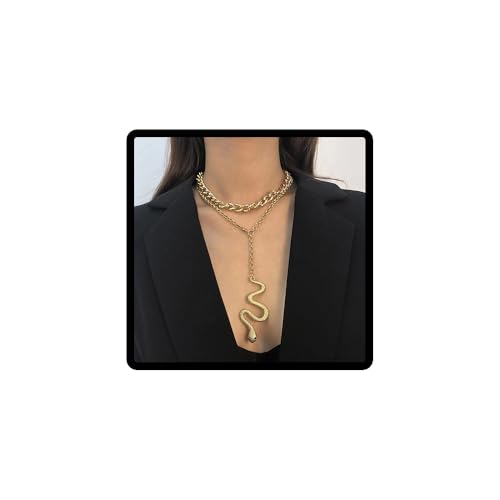 Caiguoer Punk Gold Snake Halskette Doppelschicht Schlangen Halskette Anhänger Retro Snake Collar Halskette Zubehör für Frauen und Mädchen, 32, Metall von Caiguoer