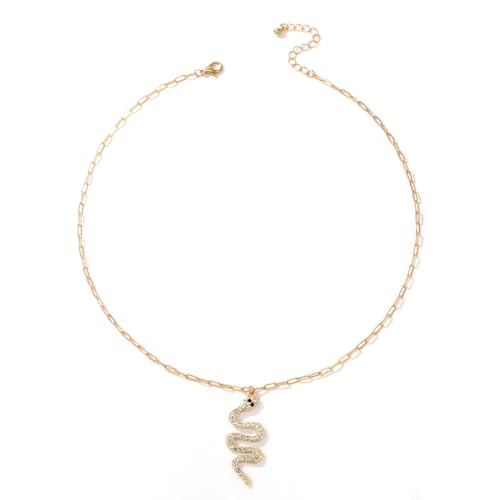 Caiguoer Punk Gold Snake Schlangenkette Halskette Anhänger Retro Snake Halskette Zubehör für Frauen und Mädchen, 32, Metall von Caiguoer