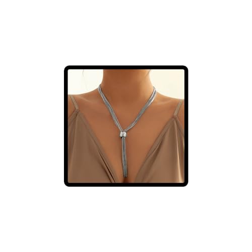 Caiguoer Punk Mehrschichtige Halskette Verstellbare geometrische kreisförmige Quaste Choker Halskette Zubehör für Frauen und Mädchen (B) von Caiguoer