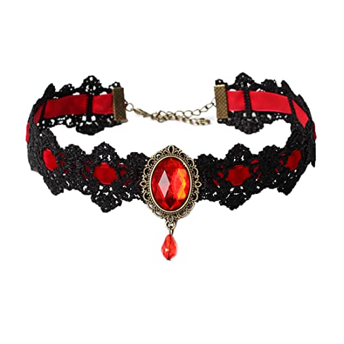 Caiguoer Schwarz Spitze Kragen Kette Kristall Anhänger Halskette Samt Vintage Edelstein Halskette Gotische Hohlblume Choker Schmuck Halloween Zubehör für Frauen und Mädchen (C) von Caiguoer