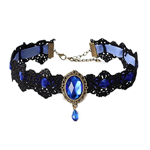 Caiguoer Schwarz Spitze Kragen Kette Kristall Anhänger Halskette Samt Vintage Edelstein Halskette Gotische Hohlblume Choker Schmuck Halloween Zubehör für Frauen und Mädchen (D) von Caiguoer