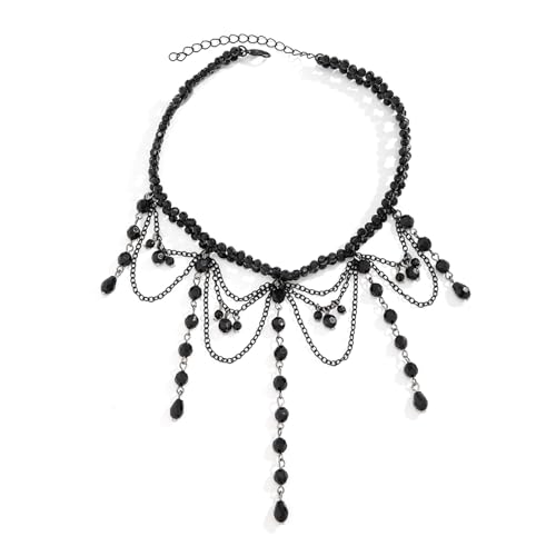 Caiguoer gotische schwarze Legierung Halskette Punk Kreuz Stern Mondanhänger Halskette Halloween Zubehör für Frauen und Mädchen (A) von Caiguoer