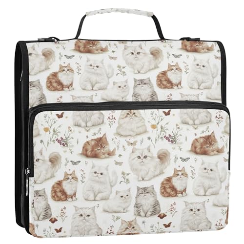 3,8 cm 3 Ringe Ordner Reißverschluss mit Griff und abnehmbarem Schultergurt inklusive Reißverschlusstasche Schulbedarf Organizer für Mittelschule Mighty Selkirk Rex Cats Weiß von Caihoyu