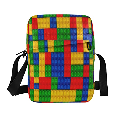 80er Jahre Mehrfarbige Blöcke Kinder Bauset Umhängetasche Kleine Freizeit Messenger Schultertasche Handtasche Handytasche Geldbörse für Damen Herren Kinder, Mehrfarbig, Einheitsgröße von Caihoyu