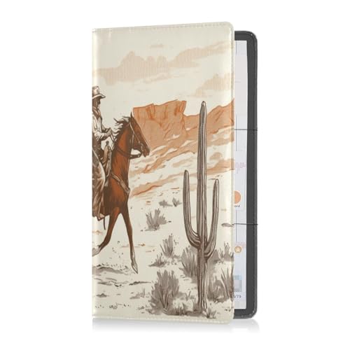 Ausweishülle aus PU-Leder für Herren und Damen, Brieftasche, Zubehör für Karten, wichtige Dokumente, Führerschein, Fahrzeug, Papierkram, zwei Cowboys reiten Pferde in der Wüste von Caihoyu