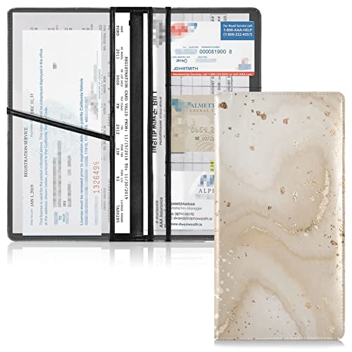 Auto Registration and Insurance Card Holder Fluid Beige Marble Canvas Leder Handschuhfach Organisieren Männer Frauen Brieftasche Zubehör Etui für Karten, Essential Document Führerschein von Caihoyu