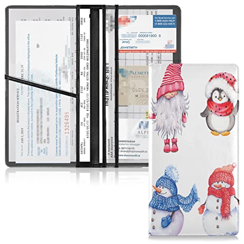 Auto Registration and Insurance Card Holder Set Of Christmas Cartoon Characters Wearing Strick Hats Scarves and Mittens Leather Glove Box Organize Men Women Wallet Accessories Case for Cards, Essent von Caihoyu