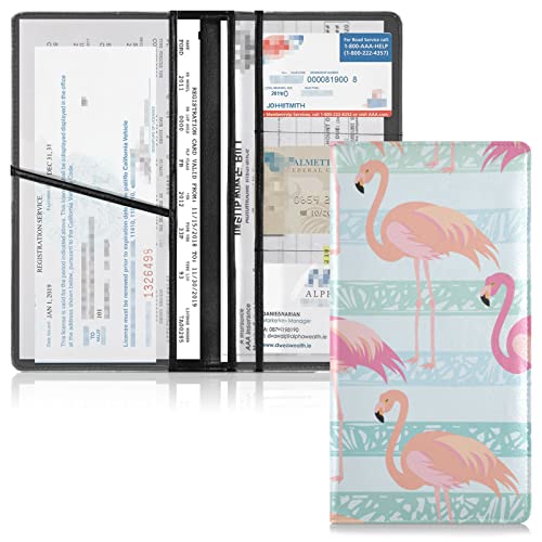 Auto Registration and Insurance Card Holder Tropical Flamingo Exotic Leather Handschuhbox Organize Men Women Wallet Accessories Case for Cards, Essential Document Driver License von Caihoyu
