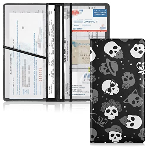 Auto-Zulassungs- und Versicherungskartenhalter, bunt, stilvoll, Totenkopf und Blumenmuster, Leder-Handschuhfach, organisieren Herren und Frauen, Brieftaschen-Zubehör, Etui für Karten, wichtige von Caihoyu