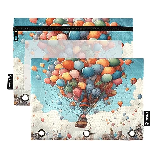 Binder Pencil Pouch 3 Ring Zipper Clear Window Pen Case Big Capacity Cosmetic Bag Storage Container for Storing Office Supplies 2 Pack Balloons Illustration Blue von Caihoyu