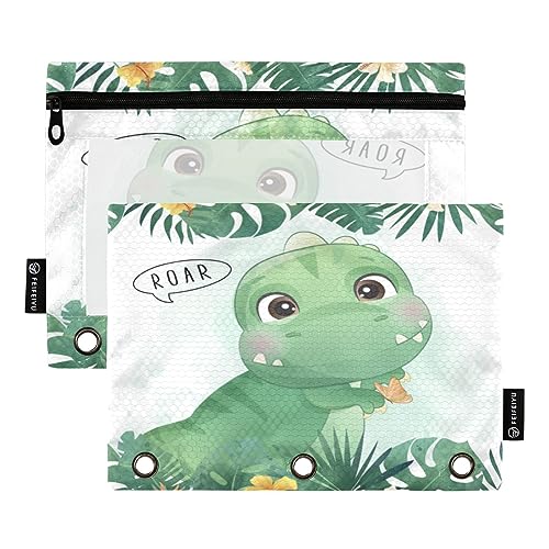 Binder Pencil Pouch 3 Ring Zipper Clear Window Pen Case Big Capacity Cosmetic Bag Storage Container for Storing Office Supplies 2 Pack Cute Dinosaur Watercolor von Caihoyu