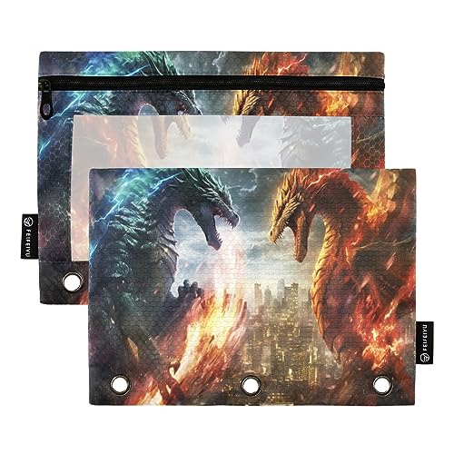 Binder Pencil Pouch 3 Ring Zipper Clear Window Pen Case Big Capacity Cosmetic Bag Storage Container for Storing Office Supplies 2 Pack Dragon Gaming Game Red Blue von Caihoyu