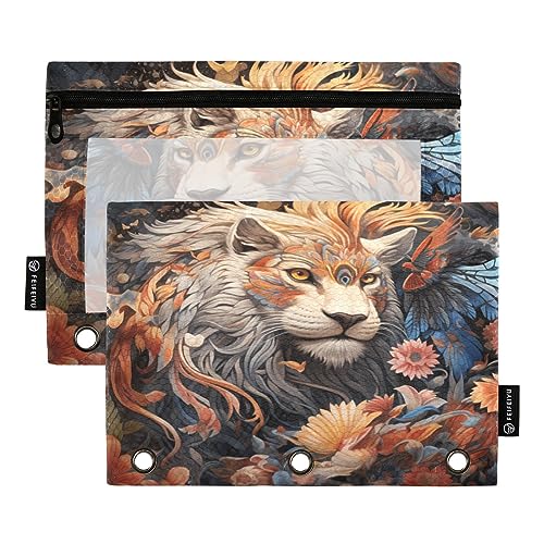 Binder Pencil Pouch 3 Ring Zipper Clear Window Pen Case Big Capacity Cosmetic Bag Storage Container for Storing Office Supplies 2 Pack Fantasy Creature Animal Illustration Yellow von Caihoyu