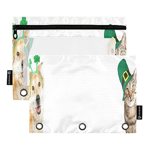 Binder Pencil Pouch 3 Ring Zipper Clear Window Pen Case Big Capacity Cosmetic Bag Storage Container for Storing Office Supplies 2 Pack Happy Smiling Cat Golden Retriever Crossbreed von Caihoyu