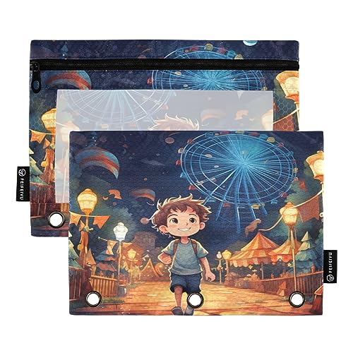 Binder Pencil Pouch 3 Ring Zipper Clear Window Pen Case Big Capacity Cosmetic Bag Storage Container for Storing Office Supplies 2 Pack Illustration Boy Blue von Caihoyu