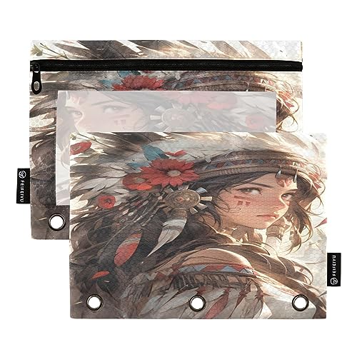 Binder Pencil Pouch 3 Ring Zipper Clear Window Pen Case Big Capacity Cosmetic Bag Storage Container for Storing Office Supplies 2 Pack Indians Game Anime Illustration Gray von Caihoyu