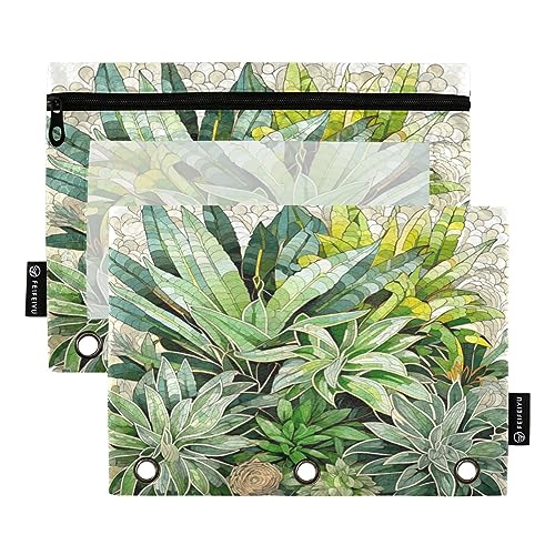 Binder Pencil Pouch 3 Ring Zipper Clear Window Pen Case Big Capacity Cosmetic Bag Storage Container for Storing Office Supplies 2 Pack Style Illustration Plants Yellow von Caihoyu