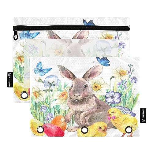 Binder Pencil Pouch 3 Ring Zipper Clear Window Pen Case Big Capacity Cosmetic Bag Storage Container for Storing Office Supplies 2 Pack Watercolor Vintage Happy Easter Greeting Card von Caihoyu