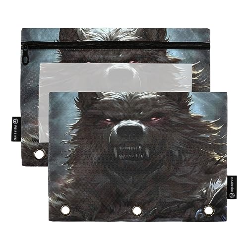 Binder Pencil Pouch 3 Ring Zipper Clear Window Pen Case Big Capacity Cosmetic Bag Storage Container for Storing Office Supplies 2 Pack Wolf Game Gaming Black von Caihoyu