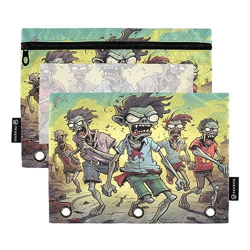 Binder Pencil Pouch 3 Ring Zipper Clear Window Pen Case Big Capacity Cosmetic Bag Storage Container for Storing Office Supplies 2 Pack Zombie Game Green von Caihoyu