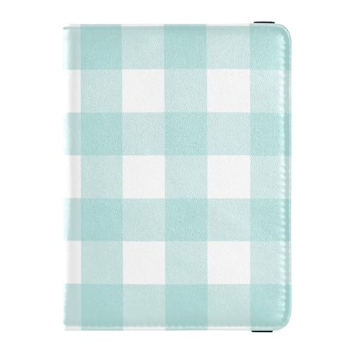 Buffalo Plaid Karo Schottland Blau Muster Leder Reisepass und Impfpass Brieftasche Combo Reisepass Brieftasche mit Impfkartenfach Reisepasshülle für Damen und Herren Wasserdicht, Mehrfarbig, 1 size, von Caihoyu