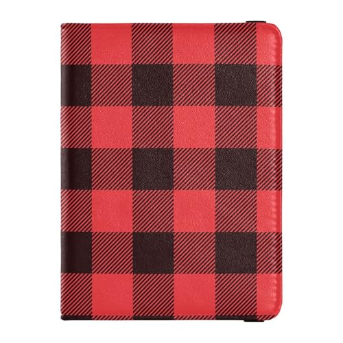 Buffalo Plaid Schottenkaro Schottland Rot Schwarz Weihnachten Leder Reisepass und Impfausweis Halter Combo Reisepass Hülle Reisedokumente Brieftasche Reisepasshülle für Damen und Herren Wasserdicht, von Caihoyu