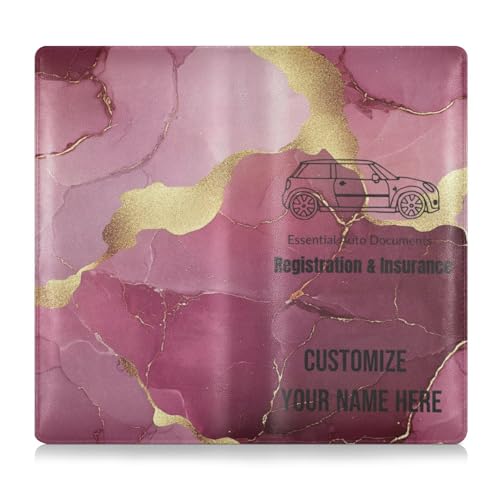 Caihoyu Individuelle Premium-Leder-Auto-Registrierungs- und Versicherungshalter, personalisierbar, für Männer und Frauen, LKW-Zubehör für Dokumente, Karten, Führerschein, Marmor-Rouge, Burgunderrot von Caihoyu