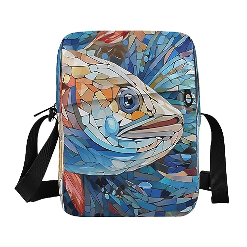 Crossbody Bag Small Casual Messenger Shoulder Bag Handbag Cell Phone Pouch Purse for Women Men Kids Style Illustration Fish, Mehrfarbig, Einheitsgröße von Caihoyu