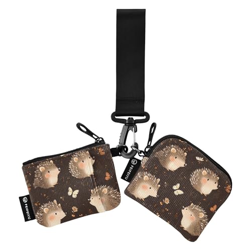 Cute Hedgehog Brown_2 Damen Kleingeldbörse Kartenetuis Dünn Flach Wristlet Wallet Schlüsselhalter mit Schlüsselanhänger für Frauen Männer 2 Packungen, Mehrfarbig, 4.13"(L) x 3.5"(W), Reisezubehör von Caihoyu