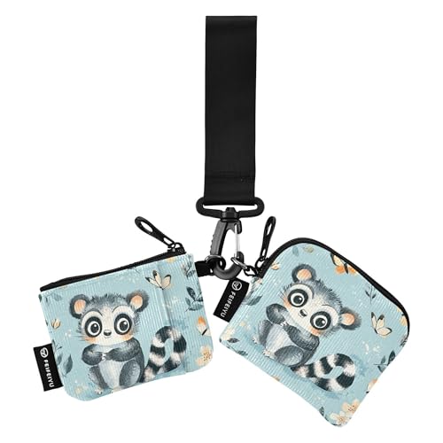 Cute Lemur Turquoise_4 Damen Kleingeldbörse Kartenetuis Große Kapazität Geld Organizer mit Handgelenkschlaufe für Männer Frauen 2 Stück, Mehrfarbig, 4.13"(L) x 3.5"(W), Reisezubehör von Caihoyu
