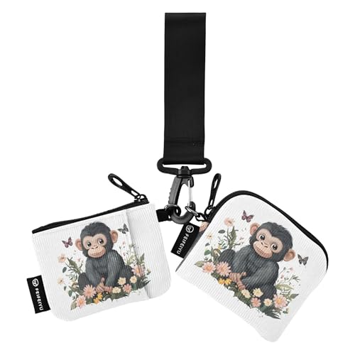 Cute Rhinopithecus White_1 Damen Münzgeldbörse Kartenhalter Slim Portable ID Card Holder Protector mit Schlüsselanhänger für Männer Frauen 2 Packungen, Mehrfarbig, 4.13"(L) x 3.5"(W), Reisezubehör von Caihoyu
