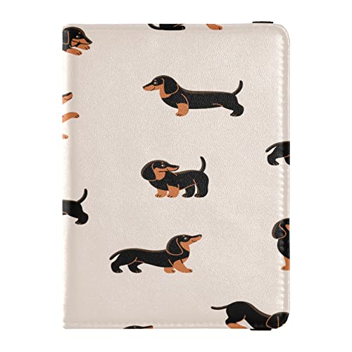 Dackel Familie Reisepasshülle Cover Wallet Combo PU Leder Badge ID Impfkartenhalter Brieftasche Kartenschutz für Damen Herren Cartoon Happy Dachshund von Caihoyu
