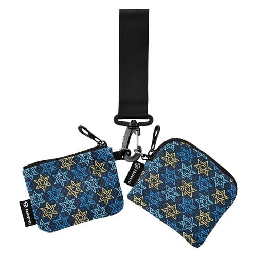 Chanukkah David Star jüdische Damen-Münztaschen Kartenhalter Mini Mode Kartenhalter mit Schlüsselanhänger für Frauen Männer 2 Packungen, Mehrfarbig, 4.13"(L) x 3.5"(W), Reisezubehör von Caihoyu