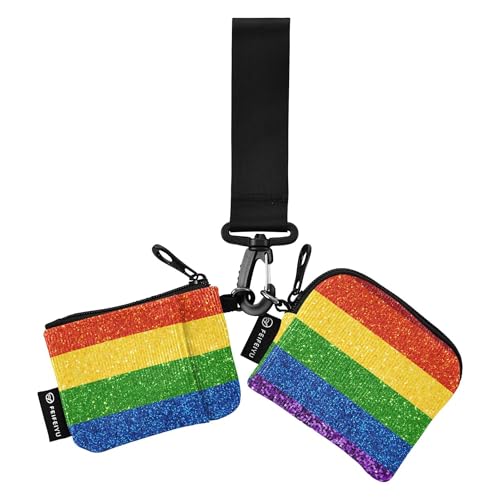 Damen Dual Wallets Busniess Kartenetuis Klein Tragbar Visitenkartenhalter mit Schlüsselanhänger für Damen Mädchen 2 Packungen, LGBT Glitzer-Regenbogen-Flagge, 4.13"(L) x 3.5"(W), Reisezubehör von Caihoyu