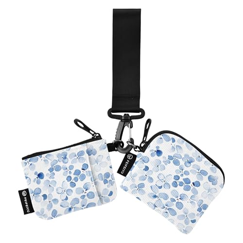 Damen Dual Wallets Busniess Kartenetuis Niedlich Mode Münzgeldbörse Geldbörse Tasche mit Schlüsselanhänger für Arbeit Reisen 2 Packungen, Blaue Aquarell-Frühlingsgänseblümchen, 4.13"(L) x 3.5"(W), von Caihoyu