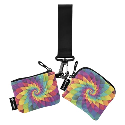 Damen Geldbörsen Kartenetuis Klein Abnehmbare Kleingeld Geldbörse Schlüsselhalter mit Schlüsselanhänger für Damen Mädchen 2 Packungen, Helles Regenbogen-Spirale, psychedelisch, 4.13"(L) x 3.5"(W), von Caihoyu
